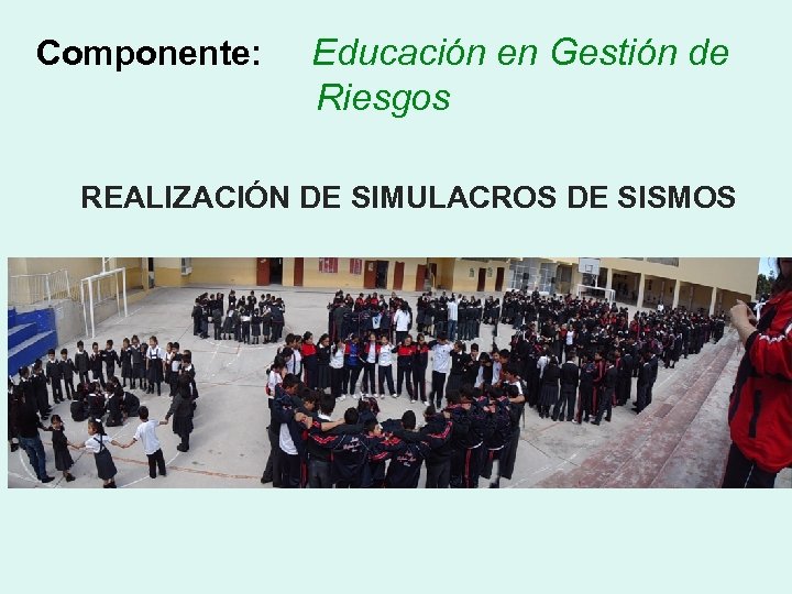 Componente: Educación en Gestión de Riesgos REALIZACIÓN DE SIMULACROS DE SISMOS 