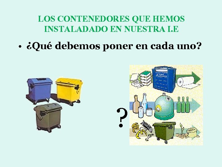 LOS CONTENEDORES QUE HEMOS INSTALADADO EN NUESTRA I. E • ¿Qué debemos poner en