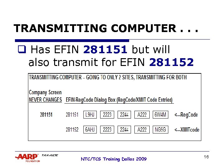 TRANSMITTING COMPUTER. . . q Has EFIN 281151 but will also transmit for EFIN