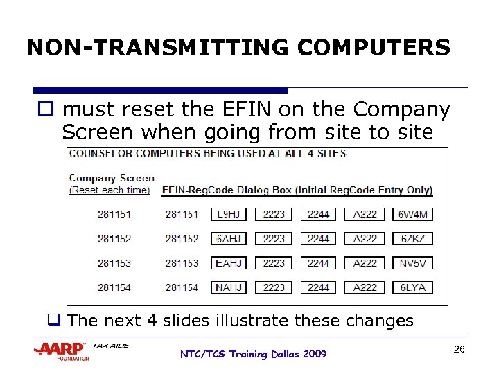 NON-TRANSMITTING COMPUTERS o must reset the EFIN on the Company Screen when going from