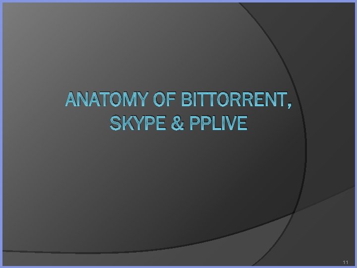 ANATOMY OF BITTORRENT, SKYPE & PPLIVE 11 