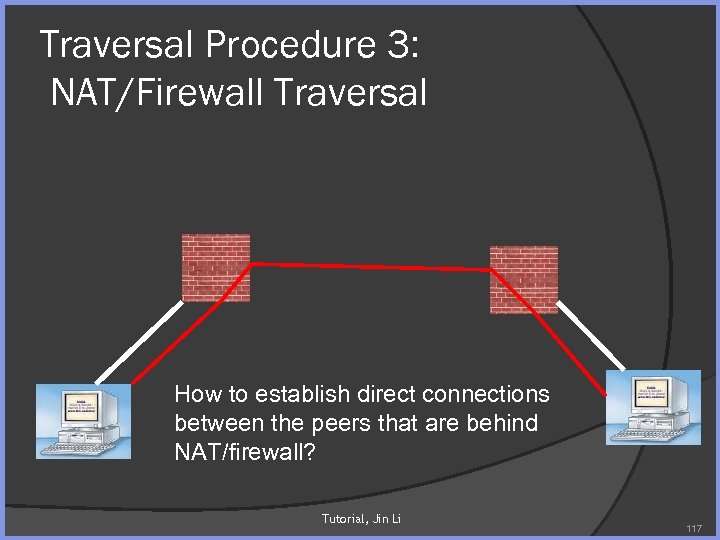 Traversal Procedure 3: NAT/Firewall Traversal How to establish direct connections between the peers that
