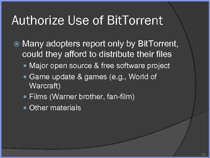 Authorize Use of Bit. Torrent Many adopters report only by Bit. Torrent, could they