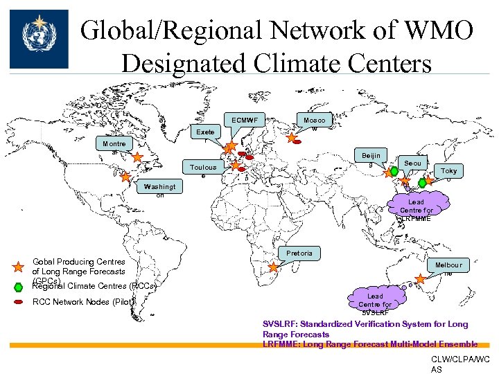 Global/Regional Network of WMO Designated Climate Centers ECMWF Exete r Montre al Mosco w