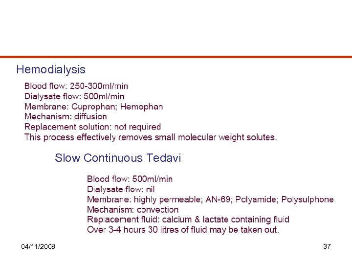 Hemodialysis Slow Continuous Tedavi 04/11/2008 37 