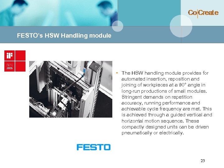 FESTO’s HSW Handling module • The HSW handling module provides for automated insertion, reposition