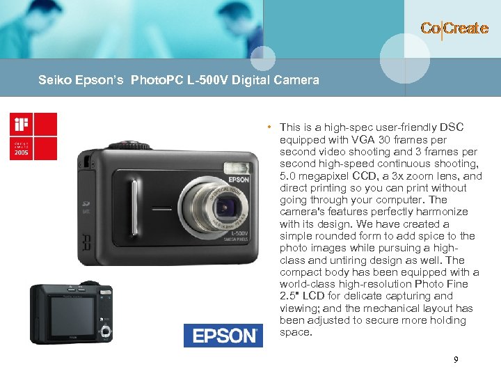 Seiko Epson’s Photo. PC L-500 V Digital Camera • This is a high-spec user-friendly