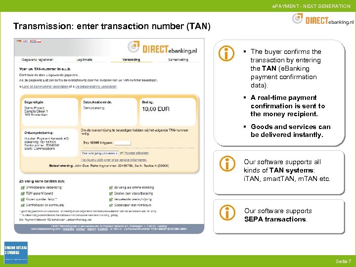 e. PAYMENT - NEXT GENERATION Transmission: enter transaction number (TAN) § The buyer confirms