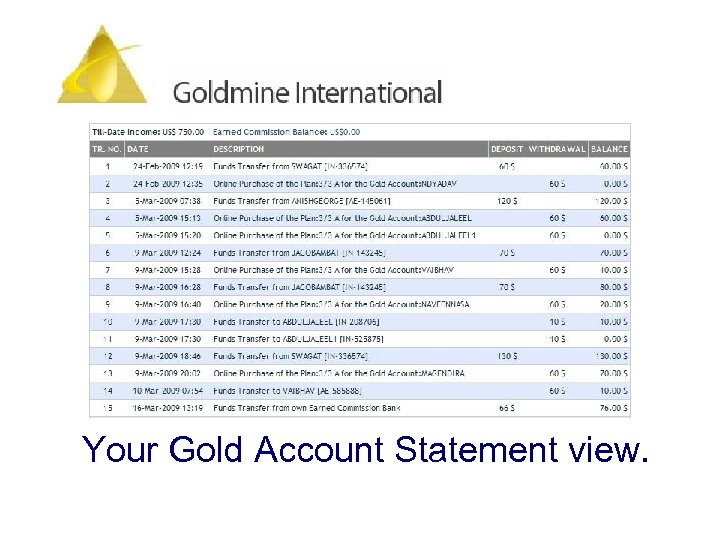 Your Gold Account Statement view. 