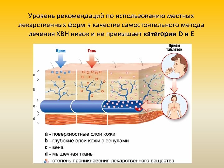 Уровень рекомендаций по использованию местных лекарственных форм в качестве самостоятельного метода лечения ХВН низок