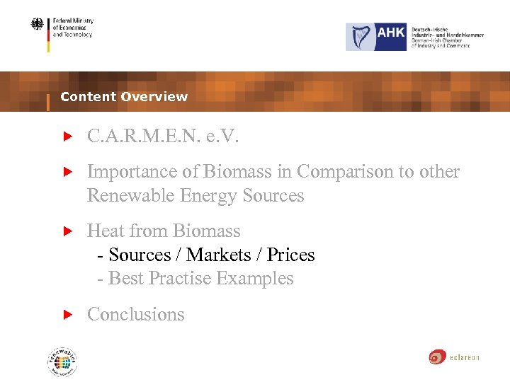 Content Overview C. A. R. M. E. N. e. V. Importance of Biomass in