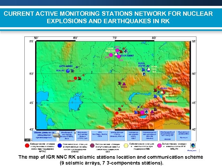 CURRENT ACTIVE MONITORING STATIONS NETWORK FOR NUCLEAR EXPLOSIONS AND EARTHQUAKES IN RK The map