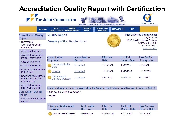 Accreditation Quality Report with Certification 