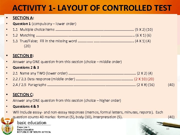 ACTIVITY 1 - LAYOUT OF CONTROLLED TEST • SECTION A: • • Question 1