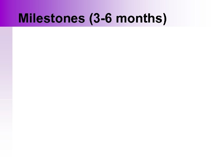 Milestones (3 -6 months) 