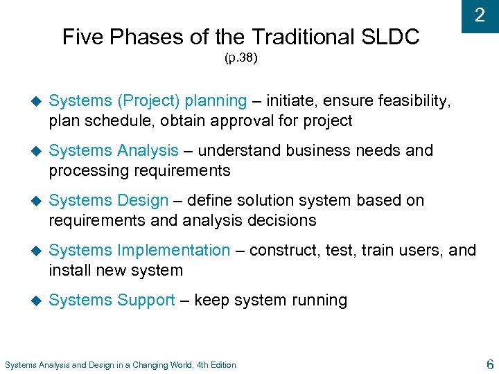 Five Phases of the Traditional SLDC 2 (p. 38) u Systems (Project) planning –