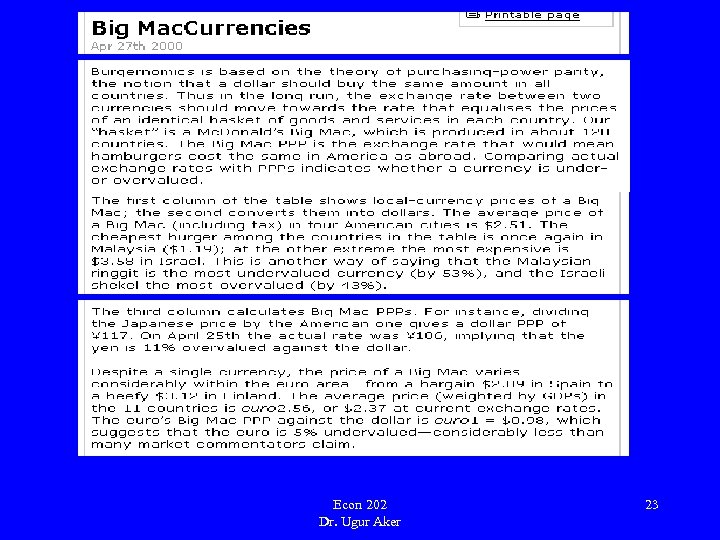Econ 202 Dr. Ugur Aker 23 