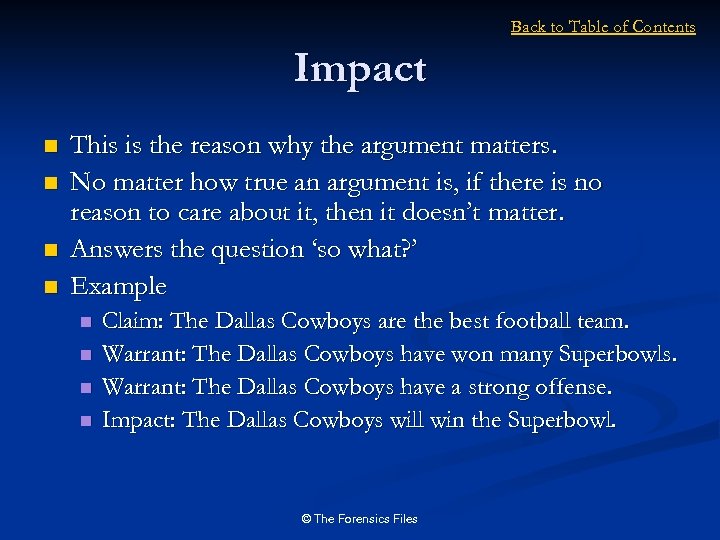 Back to Table of Contents Impact n n This is the reason why the