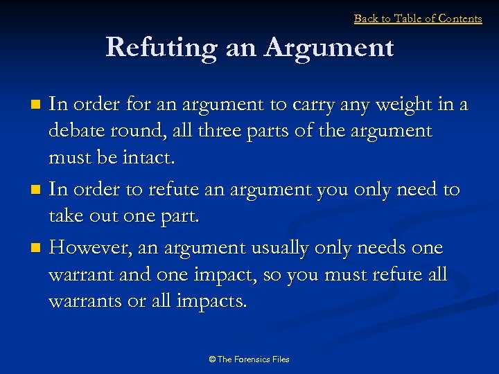 Back to Table of Contents Refuting an Argument In order for an argument to