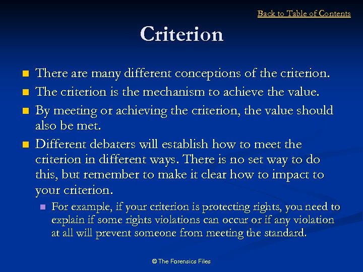 Back to Table of Contents Criterion n n There are many different conceptions of