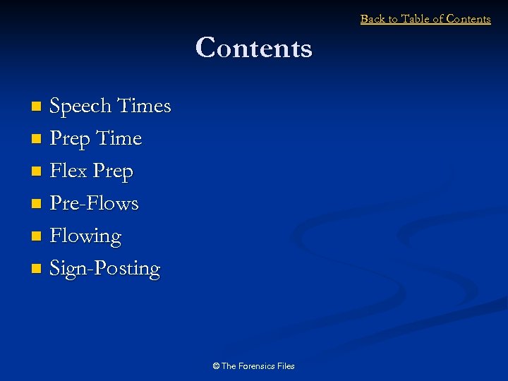 Back to Table of Contents Speech Times n Prep Time n Flex Prep n