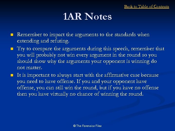 Back to Table of Contents 1 AR Notes n n n Remember to impact