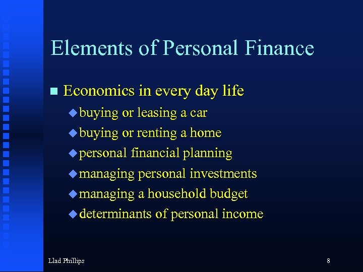 Elements of Personal Finance Economics in every day life buying or leasing a car