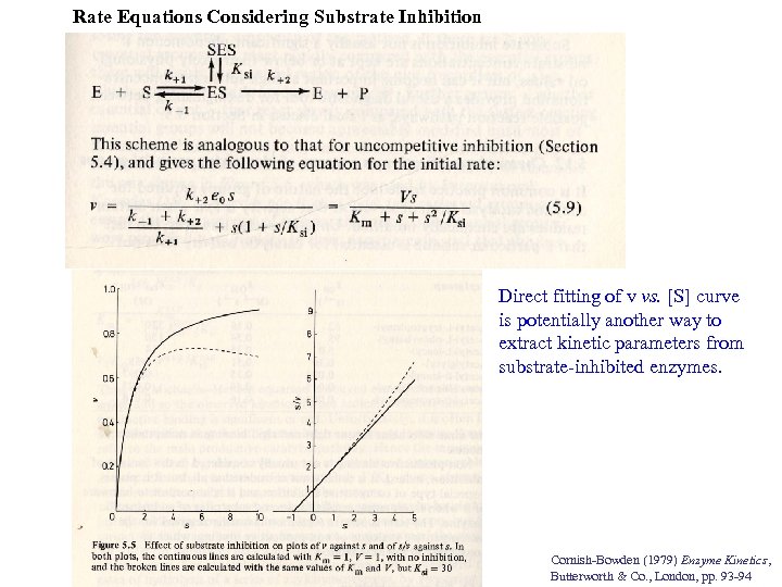 Rate Equations Considering Substrate Inhibition Direct fitting of v vs. [S] curve is potentially