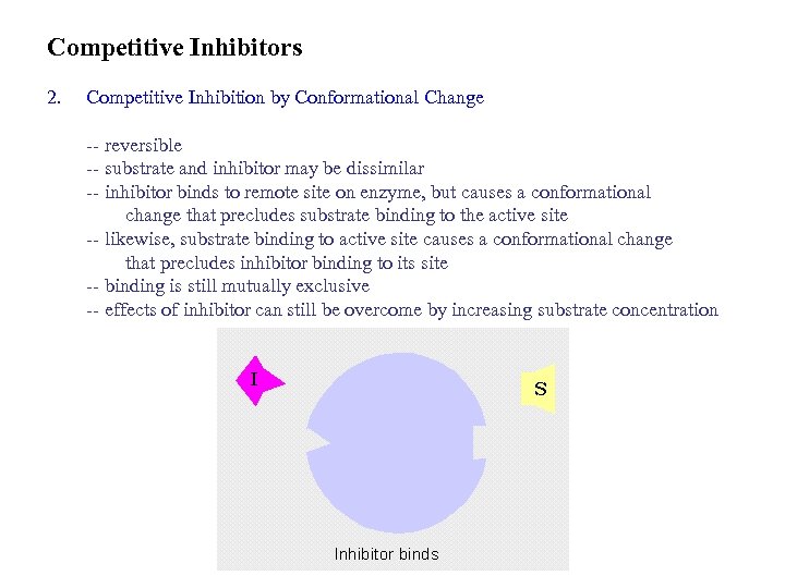 Competitive Inhibitors 2. Competitive Inhibition by Conformational Change -- reversible -- substrate and inhibitor