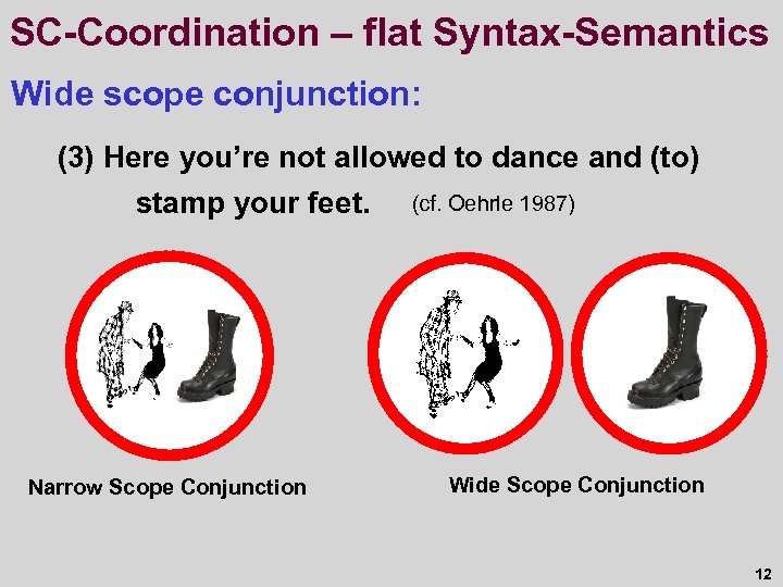 SC-Coordination – flat Syntax-Semantics Wide scope conjunction: (3) Here you’re not allowed to dance