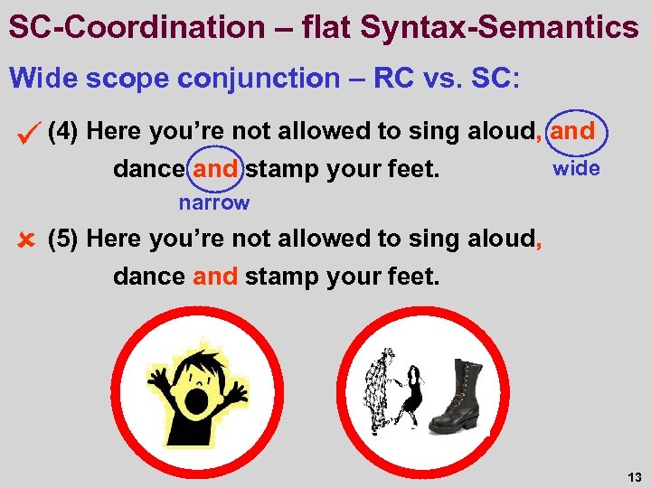 SC-Coordination – flat Syntax-Semantics Wide scope conjunction – RC vs. SC: ü (4) Here