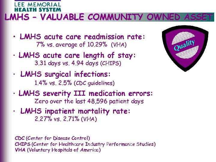 LMHS – VALUABLE COMMUNITY OWNED ASSET • LMHS acute care readmission rate: 7% vs.