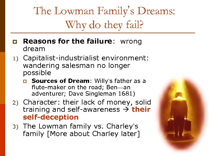 The Lowman Family’s Dreams: Why do they fail? p 1) Reasons for the failure:
