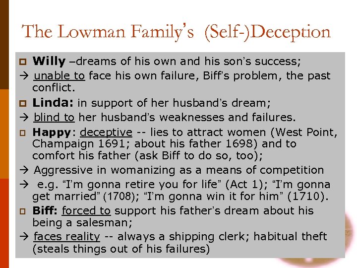 The Lowman Family’s (Self-)Deception p Willy –dreams of his own and his son’s success;