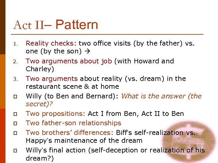 Act II– Pattern 1. 2. 3. p p p Reality checks: two office visits