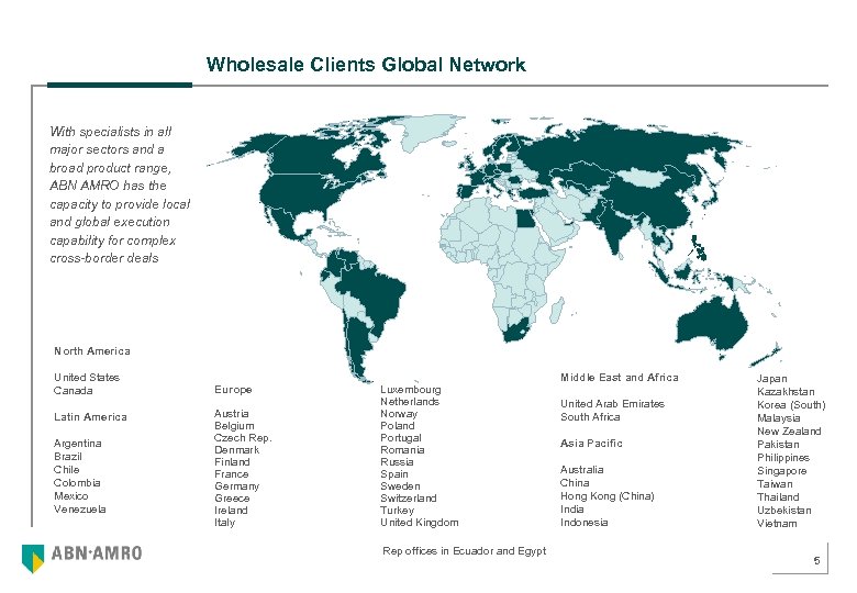 Wholesale Clients Global Network With specialists in all major sectors and a broad product