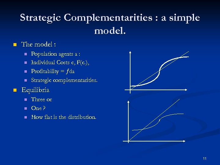Strategic Complementarities : a simple model. n The model : n n n Population