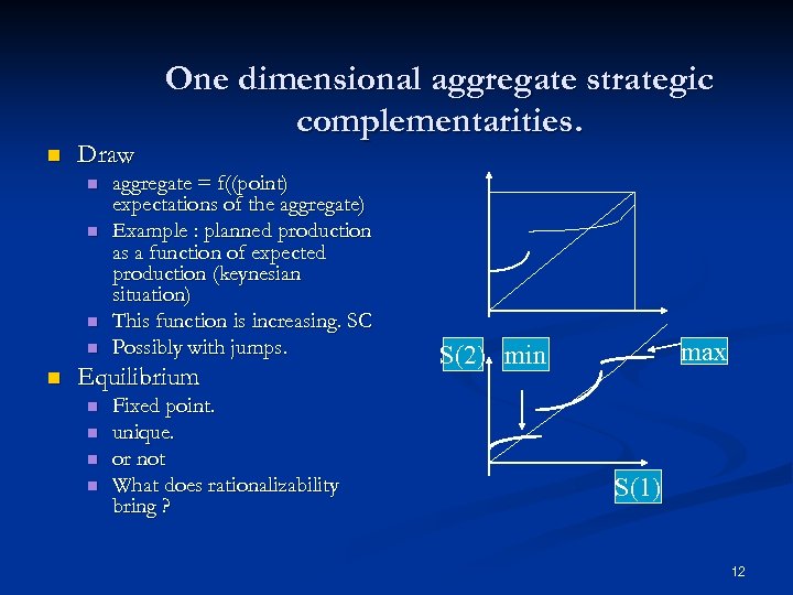 n Draw n n n One dimensional aggregate strategic complementarities. aggregate = f((point) expectations