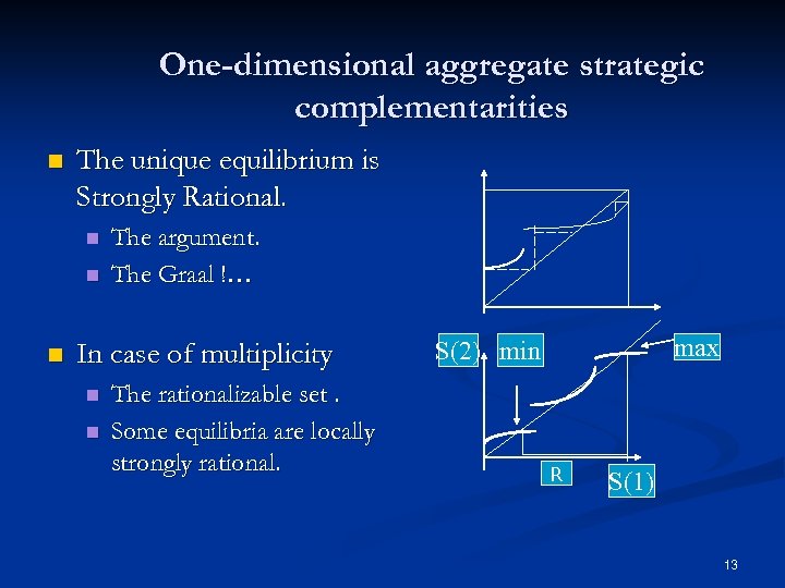 One-dimensional aggregate strategic complementarities n The unique equilibrium is Strongly Rational. n n n