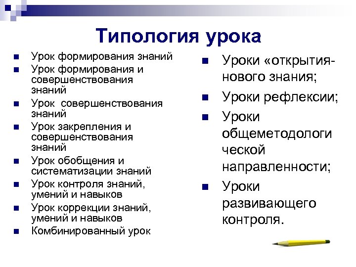 Типология урока n n n n Урок формирования знаний Урок формирования и совершенствования знаний