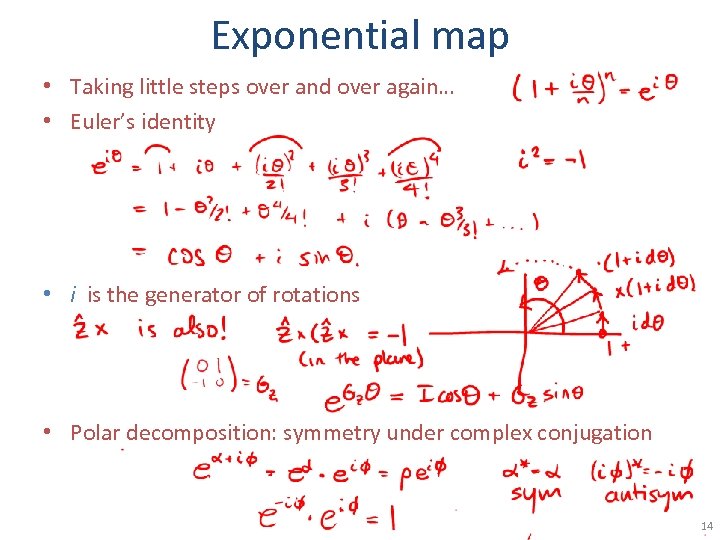 Exponential map • Taking little steps over and over again… • Euler’s identity •