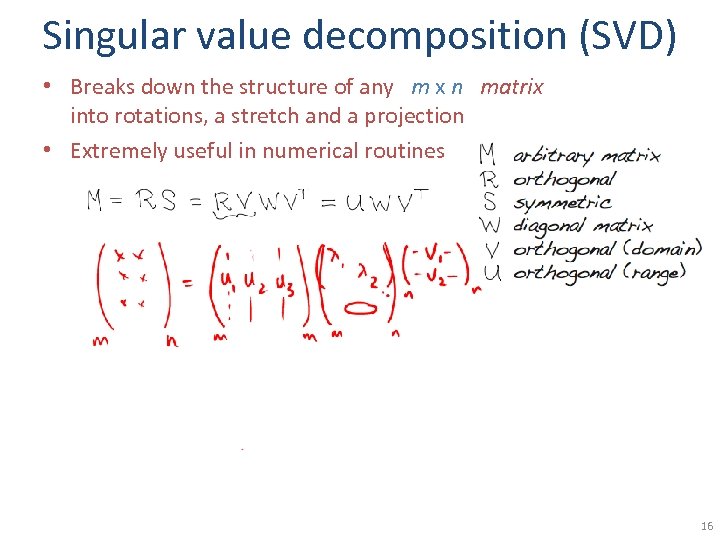 Singular value decomposition (SVD) • Breaks down the structure of any m x n