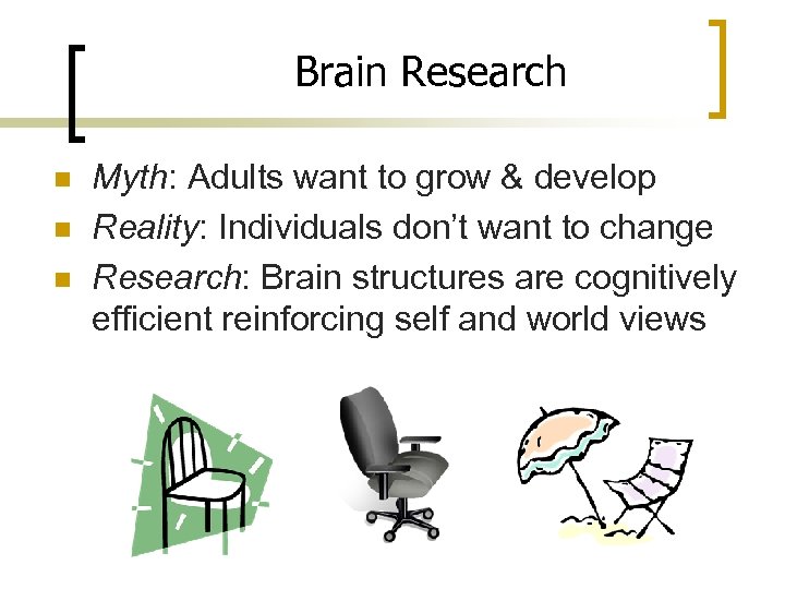 Brain Research n n n Myth: Adults want to grow & develop Reality: Individuals