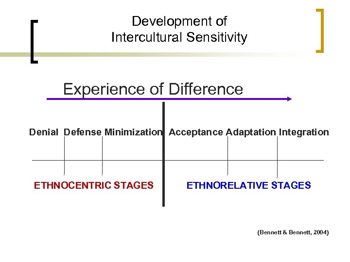 Development of Intercultural Sensitivity Experience of Difference Denial Defense Minimization Acceptance Adaptation Integration ETHNOCENTRIC