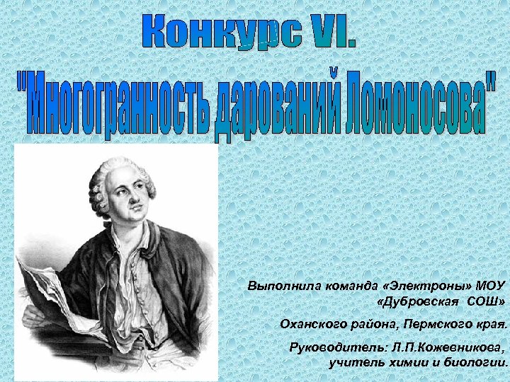 Выполнила команда «Электроны» МОУ «Дубровская СОШ» Оханского района, Пермского края. Руководитель: Л. П. Кожевникова,