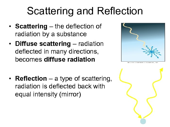 Scattering and Reflection • Scattering – the deflection of radiation by a substance •