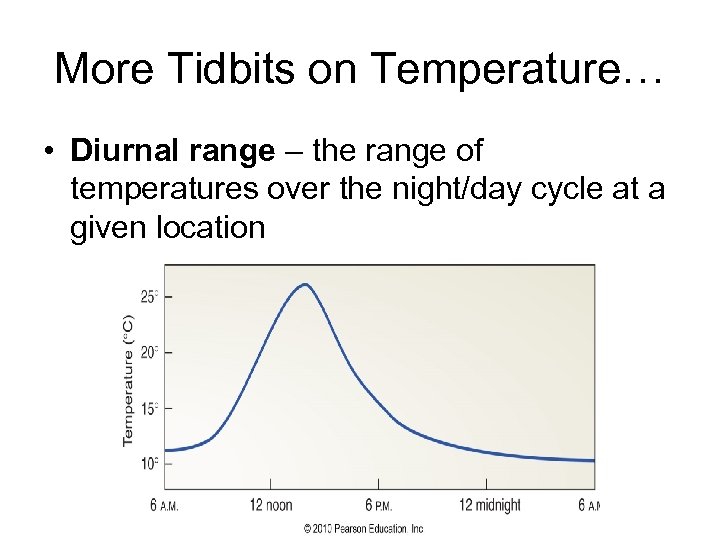 More Tidbits on Temperature… • Diurnal range – the range of temperatures over the
