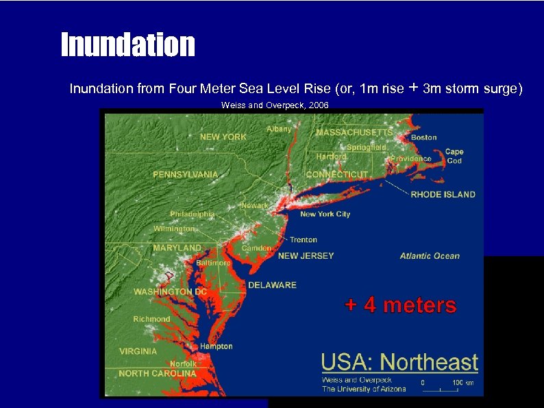 Inundation from Four Meter Sea Level Rise (or, 1 m rise + 3 m