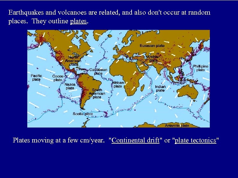 Earthquakes and volcanoes are related, and also don't occur at random places. They outline