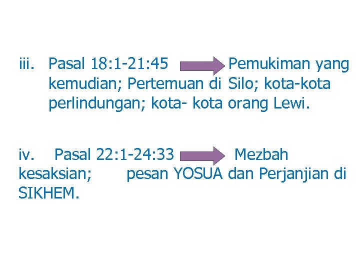 iii. Pasal 18: 1 -21: 45 Pemukiman yang kemudian; Pertemuan di Silo; kota-kota perlindungan;